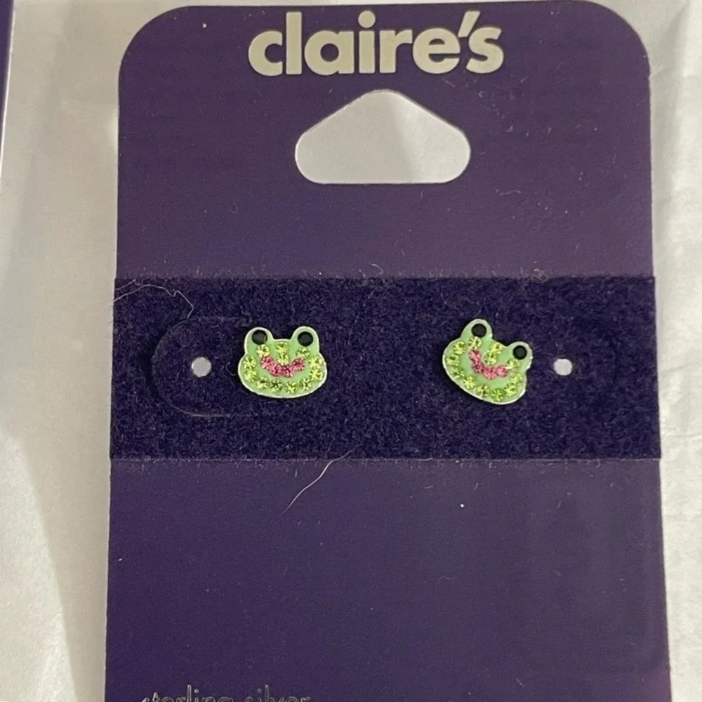 NWT Set of 4 Claire's Sterling‎ Silver Little Girl Stud Earrings